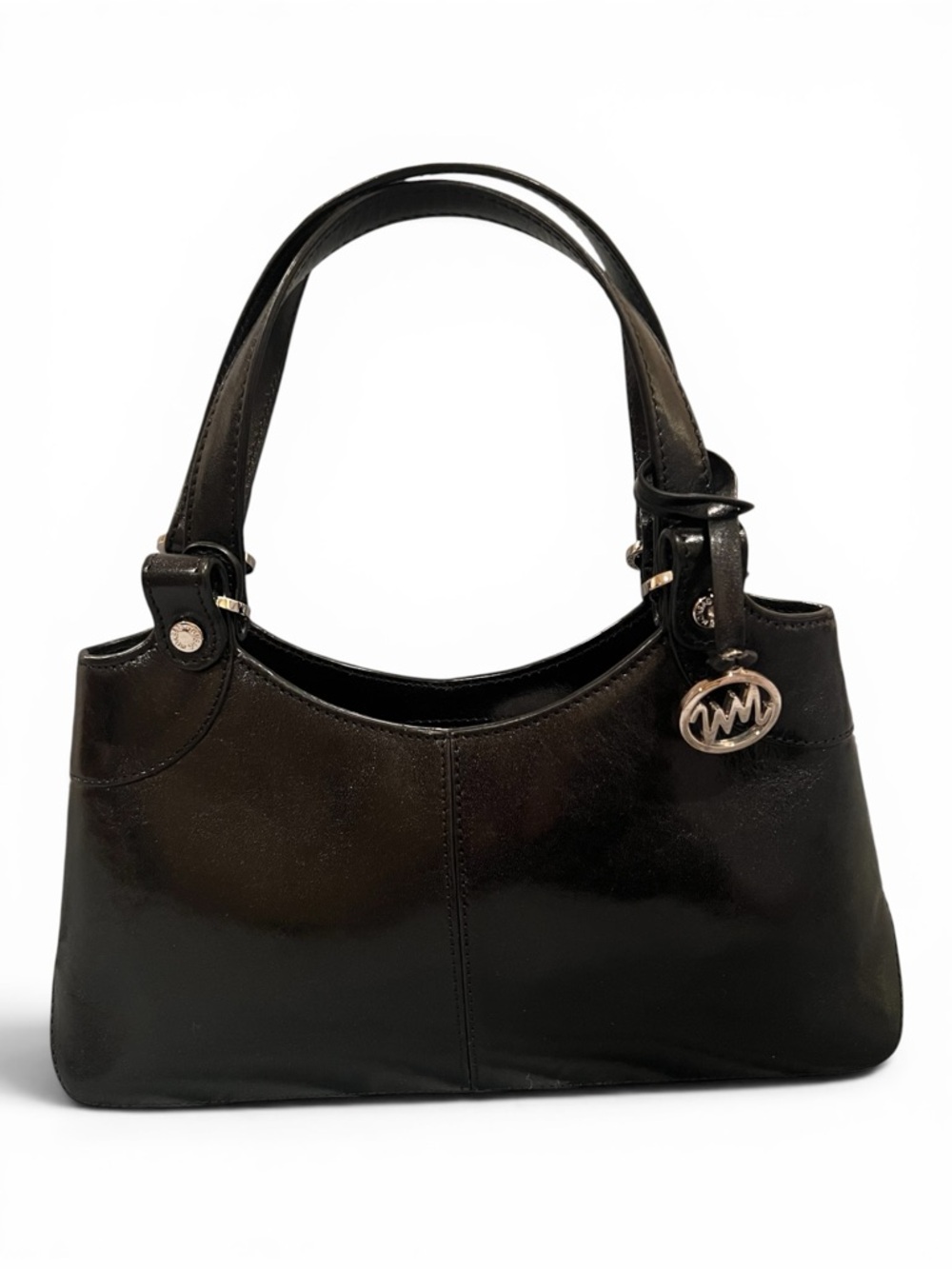 Monsac Vintage Black Smooth Glazed Leather Baguette Shoulder Bag